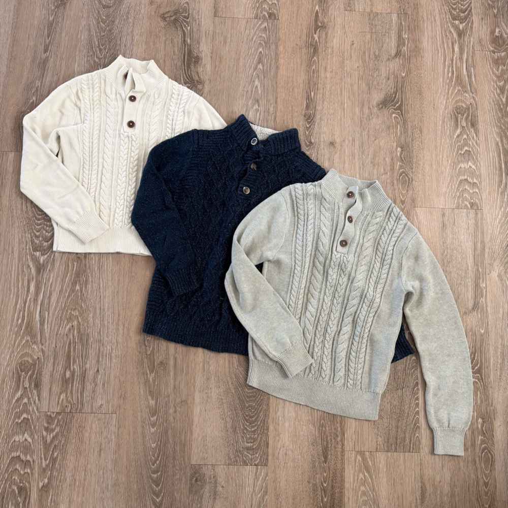 Cozy Cable Knit Youth boys Sweater - Cream, Gray, and Navy